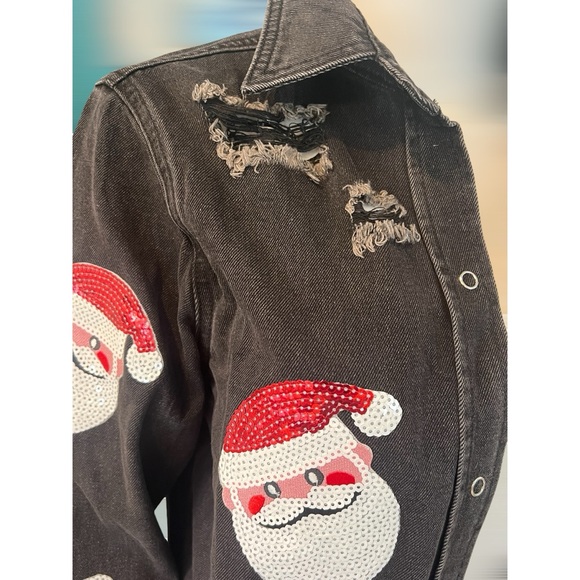 Sequin Santa frayed denim top/shacket S L XL - Picture 7 of 8